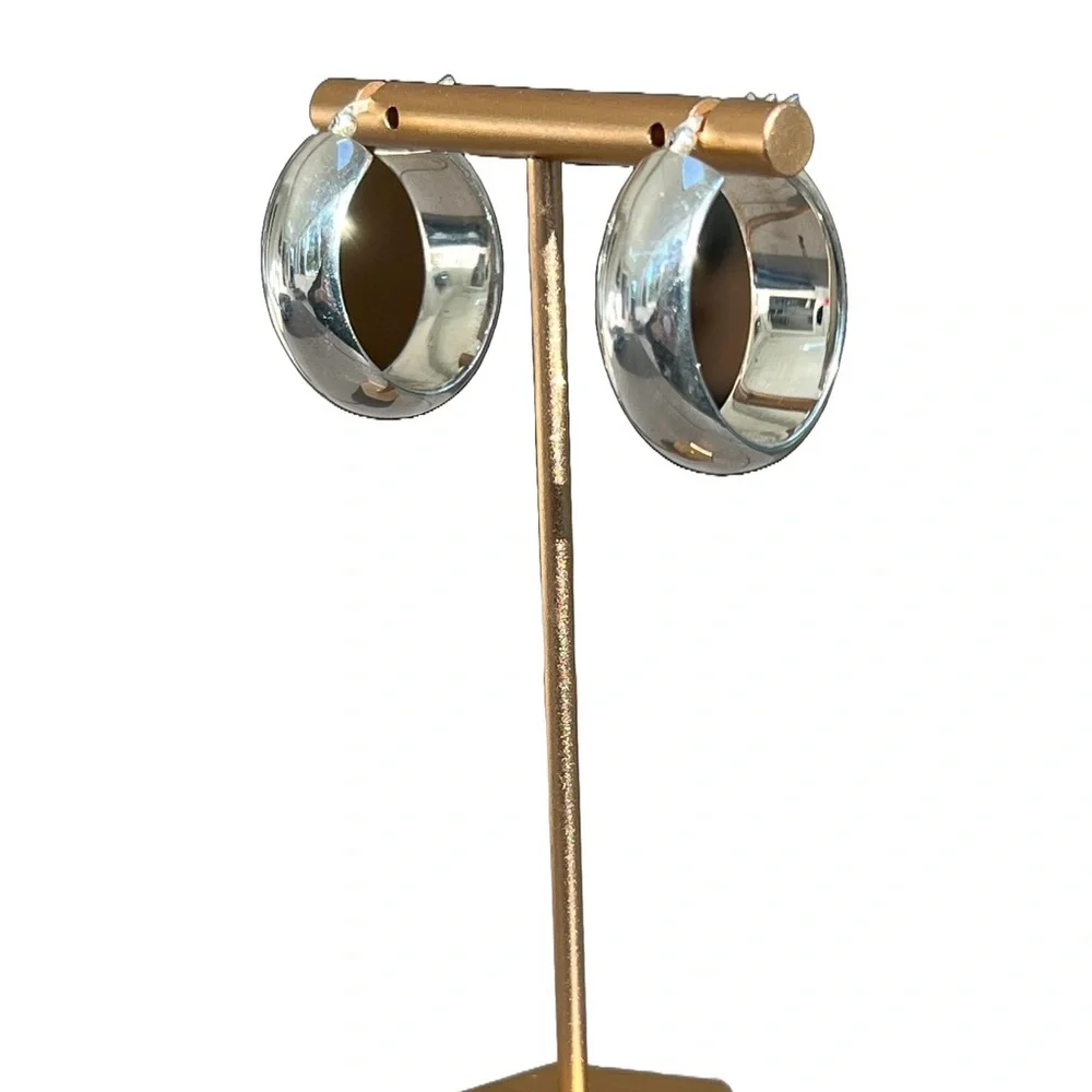 Solid Sterling Silver Chunky Hoop Earrings - Picture 4 of 11